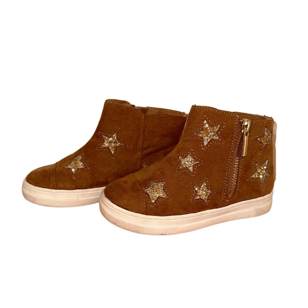 Kidpik Brown Booties with Gold Glitter Stars